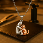 Necklace with hugging cat pendant