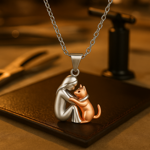 Necklace with hugging cat pendant