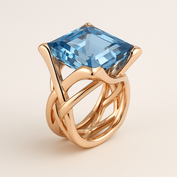 Alžběta - Anillo de Zirconio Azul en Oro Rosa Vintage