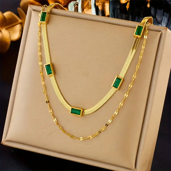 Collar Retro de Doble Capa Sorella Gem | Oro