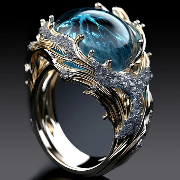 Anillo de Cristal Oceánico Vintage