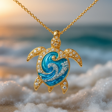Blue Opal and Gold Glitter Turtle Necklace