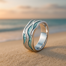 Anillo de Olas Plateadas Turquesa