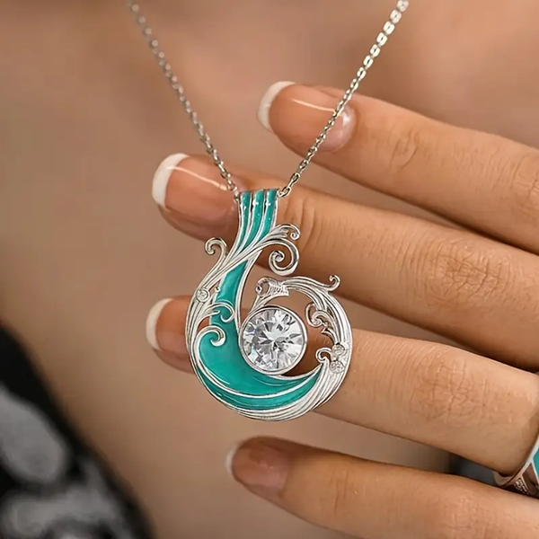 Collar de Zirconia Esmalte Azul Océano