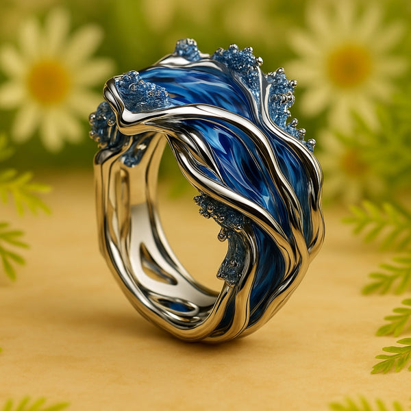 Anillo Ondulado Dorado Vintage del Océano