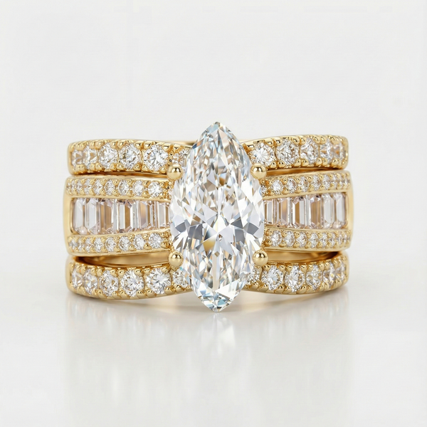 Verena – Conjunto de anillos con cristal y acentos dorados.