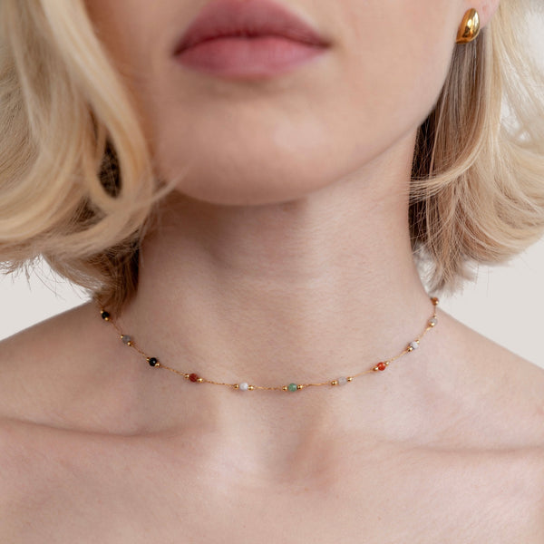 Helmina - Colourful gold-tone necklace with enamel accents.