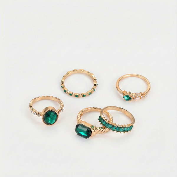 Melanie - Conjunto de anillos exclusivo de esmeralda
