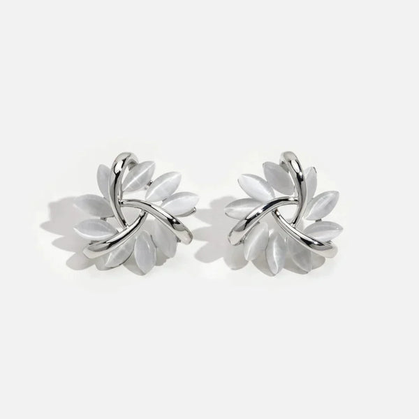 Gold hoop earrings with opal flowers