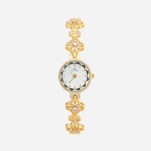 Elina - Gold watch with floral-inspired bracelet.